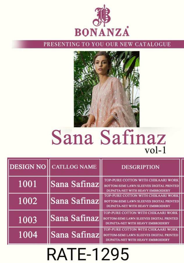 Bonanza Sana Safinaz Vol 1 Latest Heavy Fancy Pakistanu Salwar Suit Collection Having Pure Cotton wWth Chikaari Work Top Semi Lawn Sleeves Digital Printed Bottom And Heavy Embroidery Net Dupatta